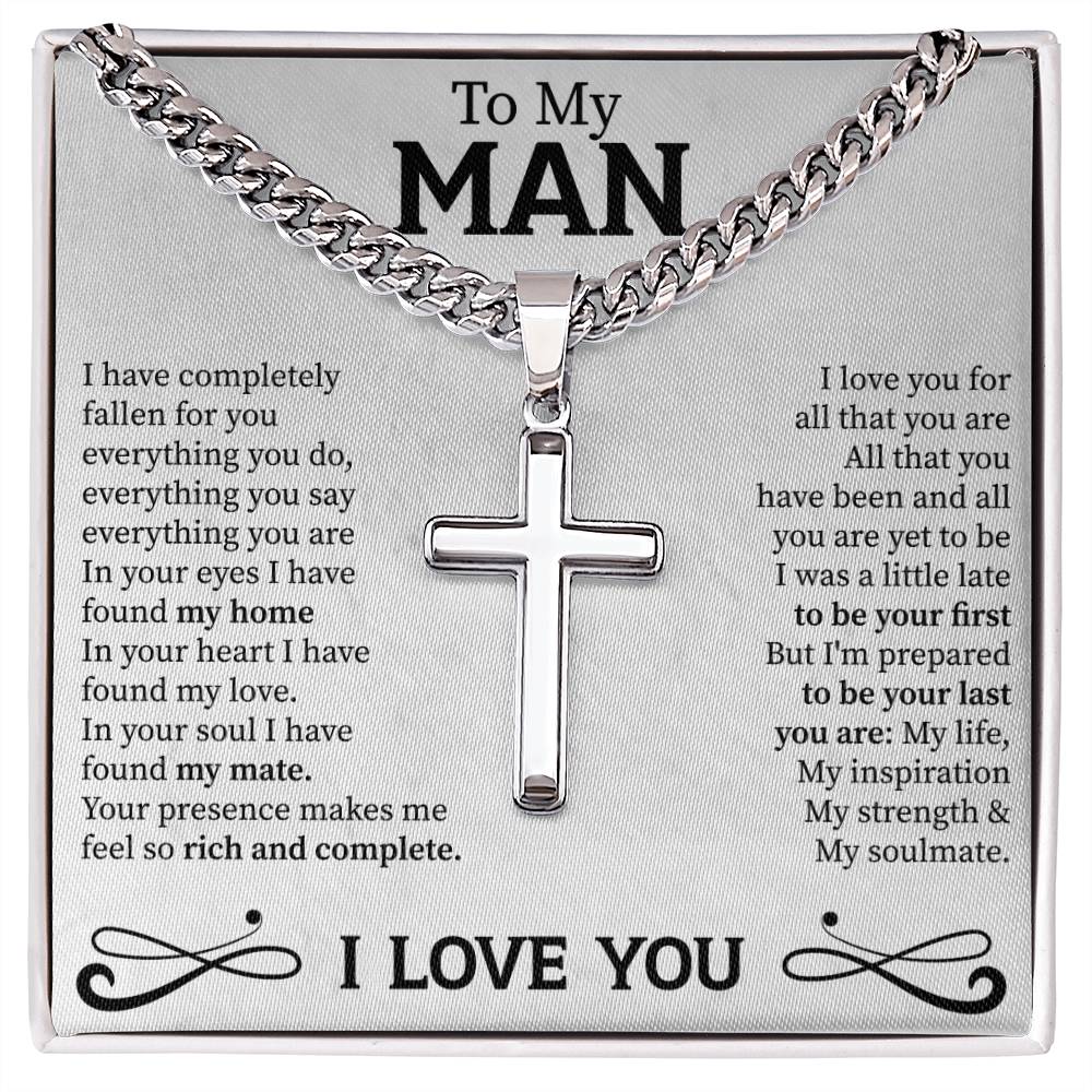 To my man Cuban Link Chain with Engraved Artisan Cross - Beauty Belliss